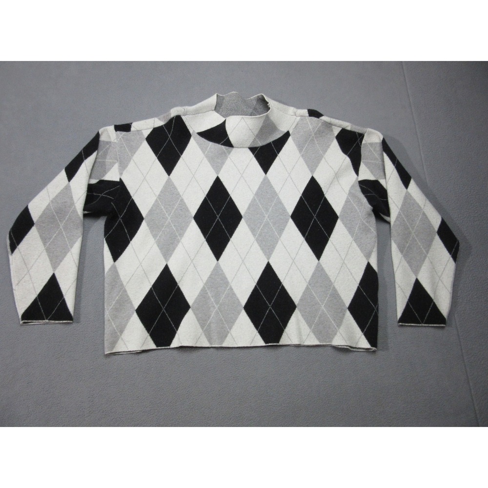 Maeve Anthropologie Sweater Womens XL Black White Argyle Mock Neck Preppy